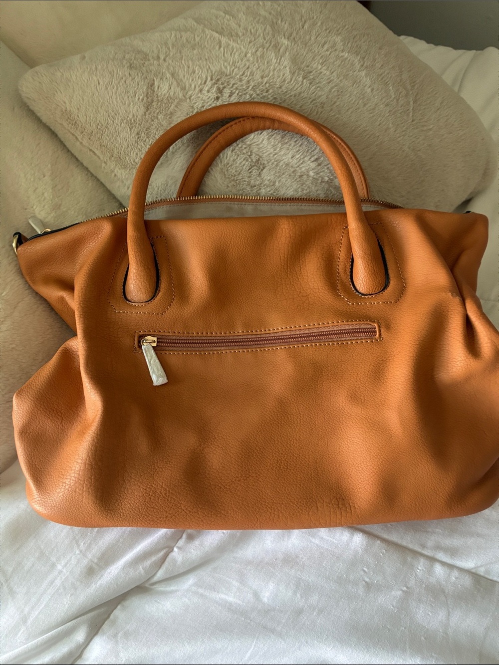 Women's Tan Leather Zip-Top Tote Bag with Dual Handles - Picture 7 of 8